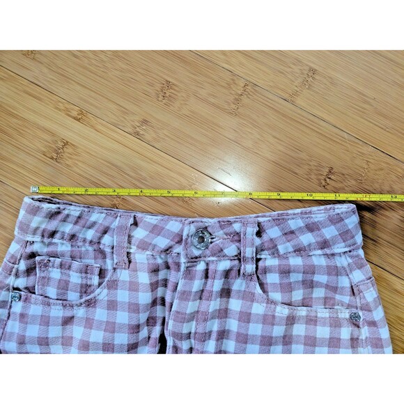 Missguided Sz 2 Pink White Gingham Denim Mini Skirt Distressed Y2K Stretch 24" - Picture 6 of 8